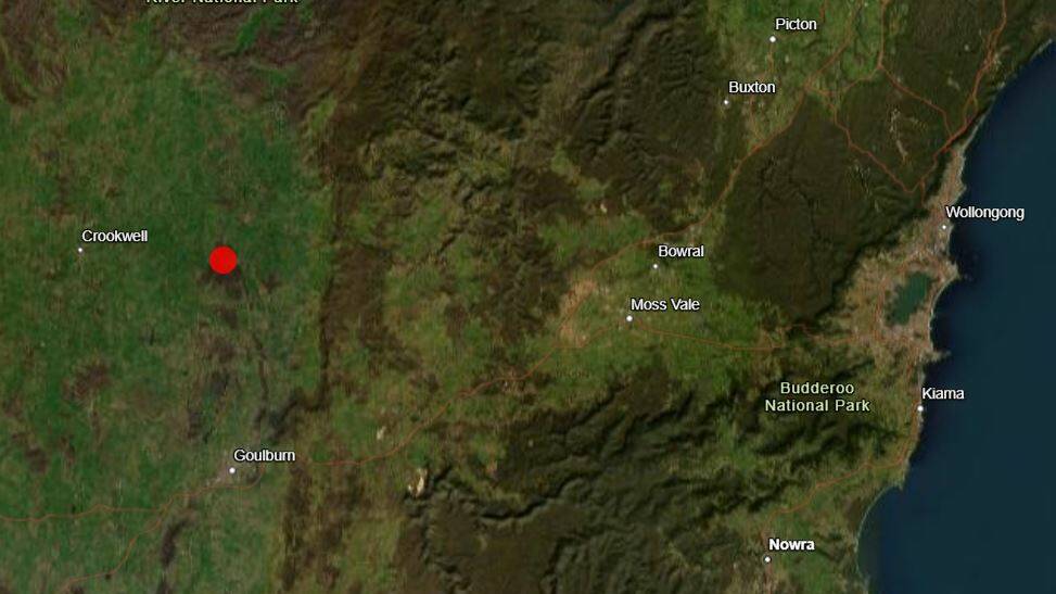 A red dot shows the location of a 3.9 magnitude earthquake that struck in Taralga on Wednesday, May 22, 2024. Image by Geoscience Australia 