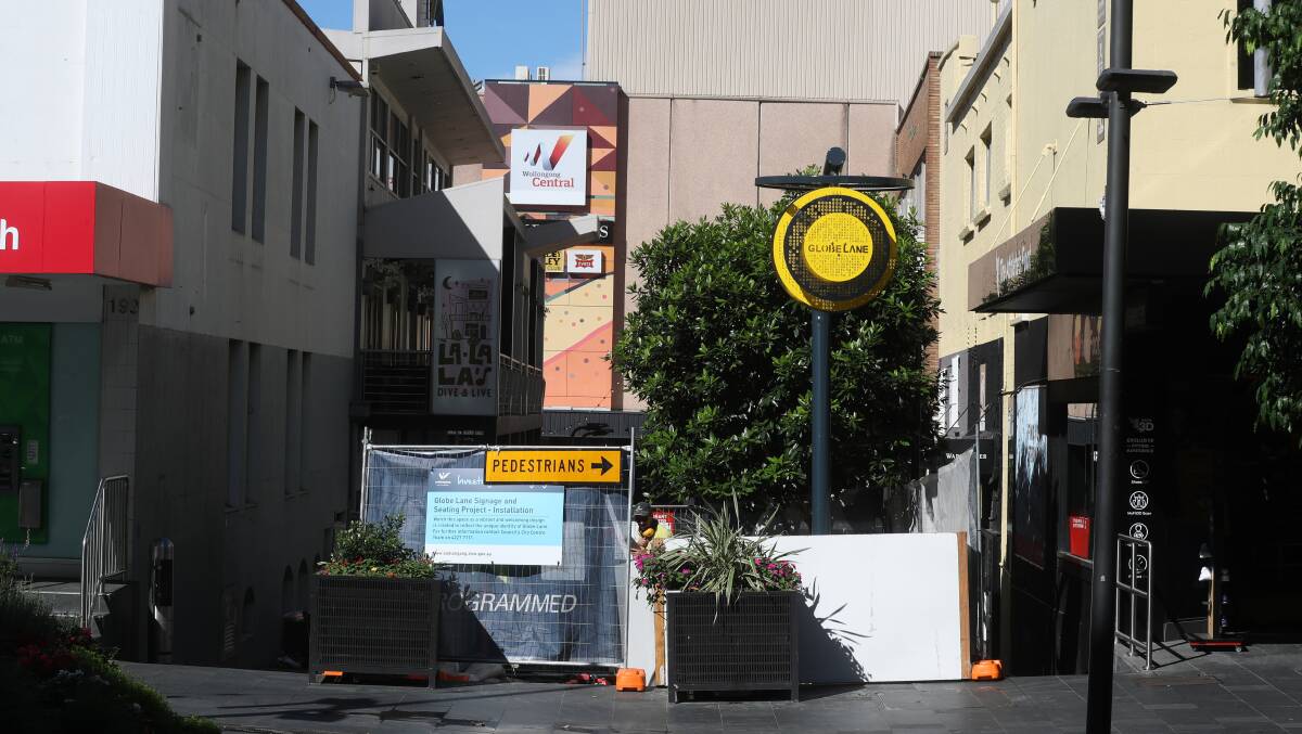 Wollongong CBD's rich creative history is being celebrated in a new installation in Globe Lane. Picture by Robert Peet