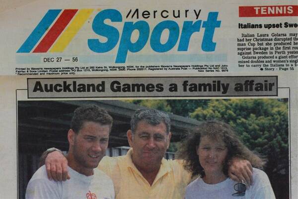 Mick Lord on the front page of the Mercury with his children, Gary and Karen.