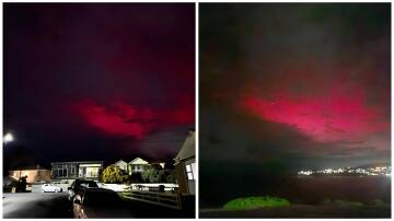 Pictures of the southern lights taken from Kiama on Saturday night by David Finlay, left, and Shyarn Ingram.